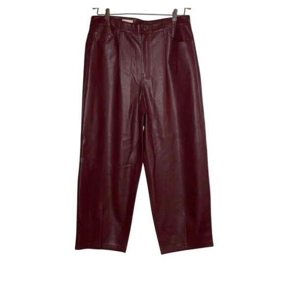 Anthropologie Pilcro The Breaker Cropped Faux Leather Burgundy Pants Size 32 - Picture 3 of 8
